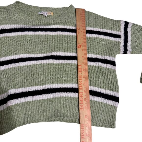 Hazel Moon Sage Green Striped Knit Sweater Women’s XS Cropped Cozy crew - Picture 4 of 6